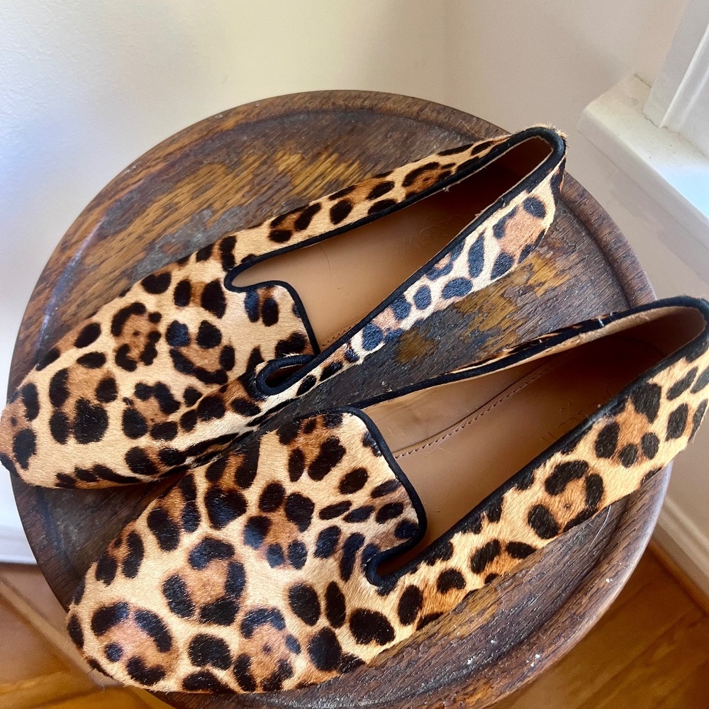 J. Crew Leopard Print Calf Hair Loafers in Brown and Black